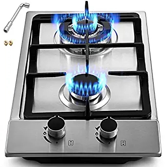 Happybuy 12x20 inches Built in Gas Cooktop 2 Burners Gas Stove Cooktop Stainless Steel Cooktop Gas Hob With Liquid Propane Conversion Kit Thermocouple Protection and Easy to Clean