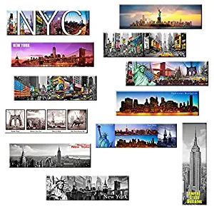 Set of 12 New York Panoramic Photo Magnets NYC 5x1.6 inch - Pack of 12