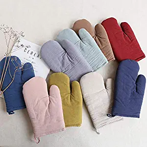 LAN-ZHENS Anti-scalding Anti-scalding Gloves Cotton Solid Color Anti-Slip Insulation Oven Microwave Oven Special Anti-hot Gloves Baking Cooking Mitts (Color : Burgundy, Size : L-Two Pieces)
