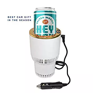 Premium 2-in-1 Car Cup Cooler Warmer Smart Car Cup Mug Holder Holiday New Year Present Auto Van Tumbler Holder (White and Gold)