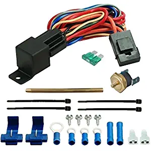 American Volt Electric Fan Radiator Fin Push-in Probe Thermostat Wiring Relay Switch Temp Sensor Kit (2" Inch Probe, 200'F On - 185'F Off)