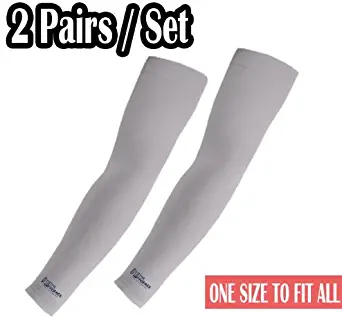 The Elixir 2 Pairs, Grey Cooling Arm Sleeves Athletic Sport Skins - Sun Protective UV Cover Fishing