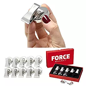 FORCE MAGNET - 10 Powerful Stainless Steel Magnetic Bulldog Clips, Heavy Duty Refrigerator Magnet Hook Clips, FREE Anti Scratch Pads ~ The MOST POWERFUL Magnet for House, Office, Classroom