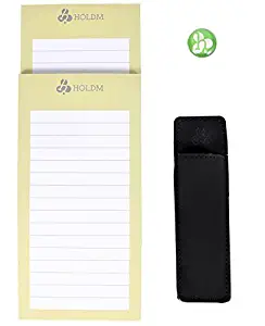 HOLDM Strong Refrigerator Magnetic Memo Notepads for To Do List, with Bonus Leather Pen Holder and Fridge Magnet (2 pads+1 pen holder +1 magnet)