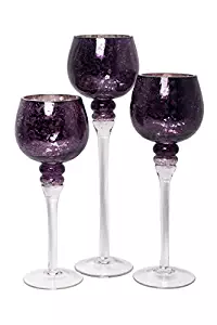 Hosley Set of 3 Purple Crackle Glass Tealight Holders 9 Inches 10 Inches and 12 Inches High Ideal Gift for Home Wedding Special Events W5