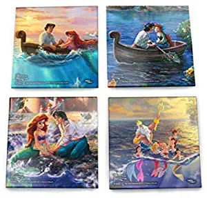 Disney – Little Mermaid Glass Coaster Set – Ariel and Eric – Kiss the Girl – Comes with stylish wooden holder