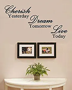 Cherish Yesterday Dream Tomorrow Live Today Vinyl Wall Decals Quotes Sayings Words Art Decor Lettering Vinyl Wall Art Inspirational Uplifting