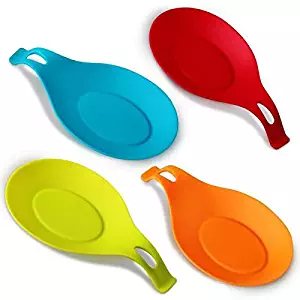 iNeibo Kitchen Silicone Spoon Rest, Flexible Almond-Shaped, Silicone Kitchen Utensil Rest Ladle Spoon Holder Set of 4, (Colorful,Big Size)
