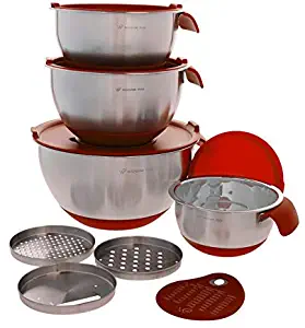 Wolfgang Puck 12-piece Stainless Steel Mixing Bowl Prep Set - Red