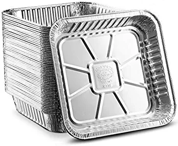 [100 Pack - 8"x8"] Propack Disposable Aluminum Foil Meal Prep Cookware Square Pans, Oven, Toaster, Grill, Cooking, Roasting, Broiling, Baking, Event, Take Out, Restaurant