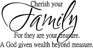 Sticker Perfect Cherish Your Family for They are Your Treasure. God Given Wealth Beyond Measure. Home Decor Inspirational Vinyl Wall Decals Sayings Art Lettering