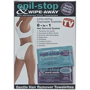 Epil Stop & Wipe Away, The Safer Faster Way To Hair-Free Skin, Includes: 10 Pre-Moistened Wipe-On Hair Remover, 10 Pre-Moistened Wipe -Off Moisturizer, 2 Pre-Moistened Sensitive Wipe-on, 2 Pre-Moistened Sensitive Wipe-off As Seen On TV