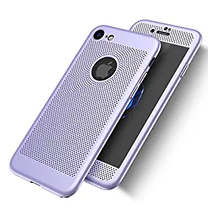 iPhone 7 Case, NOHON Full Body [2-Piece] Ultra Slim/Thin Lightweight Breathable Cooling Mesh Case, Hard PC Plastic Cover with Tempered Glass Screen Protector for iPhone 7 [4.7 inch] (Lilac)