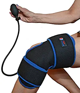 Reusable Ice Pack for Knee - Cold Therapy Compression Wrap with Air Pump for Pain Relief - Long Cooling Retention Gel Pack - Inflatable Knee Brace for Sprains, Swelling & Sports Injuries (Black)