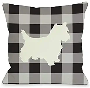Cheyan Doggy Gingham Silhouette Westie Throw Polyester Pillow Case Cover Home Decor 18 x 18 Inch