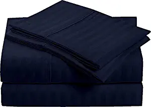 Queen Size 4 Pieces Sheet Set - Hotel Luxury Bed Sheets - Extra Soft - 10 Inches Deep Pocket - Easy Fit - Breathable & Cooling - Navy Blue Stripe