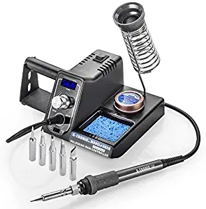 X-Tronic Model #3020 Digital LED 75 Watt Soldering Iron Station - 10 Minute Sleep Function, Auto Cool Down, C/F Switch, Solder Holder, Brass Tip Cleaner w/Cleaning Flux (Deluxe - 5 Extra Solder Tips)