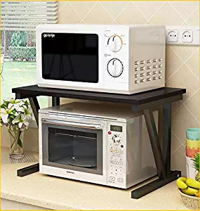 Raumeyun 2 Tier Microwave Stand wooden Storage Rack, Kitchen wooden Shelving Microwave Oven Baker’s Rack with Spice Rack Organizer,A shelf for printers on desk. BLACK