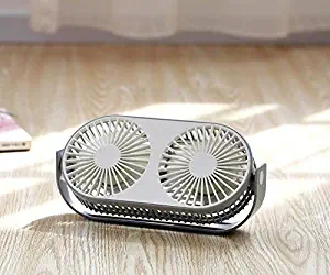 Exclusivo Bolsillo 4.6 Inch 360° Rotatable Personal Dual USB Fan, Quiet and Powerful Desk/Table Fan with Aromatherapy Box, Twin Turbo Blades, 3 Speeds, Portable Mini Fan for Home & Office (Grey)