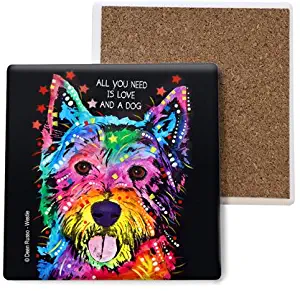 SJT ENTERPRISES, INC. Westie - All You Need is Love and a Dog Absorbent Stone Coasters, 4-inch (4-Pack) Features The Artwork of Dean Russo (SJT07048)