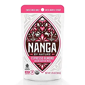 Nanga By Nature - Organic Cocoa Dusted Almonds - Espresso Coffee Almonds - Dark Chocolate Covered - Maple Sweetened - Paleo - Fair Trade - Sprouted - Gluten Free - Vegan - 1.75oz Indi. Pouch (10 pack)