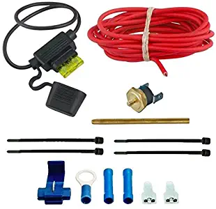 American Volt Single 12 Volt Electric Radiator Cooling Fan Thermostat Wire Switch Sensor Kit Brass Push-in Fin Probe (180'F On - 165'F Off)