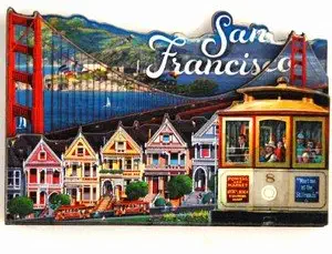 (16 7/18) San Francisco Magnet A. Chen Collage 3D With Bonus Copyrighted CA Bear Magnet