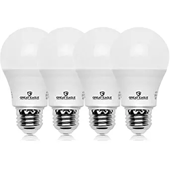 Great Eagle A19 LED Light Bulb, 9W (60W Equivalent), UL Listed, 3000K (Soft White), 800 Lumens, Non-dimmable, Standard Replacement (4 Pack)