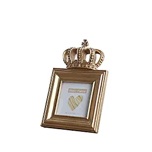 Indie shop Gold Color Luxury Style Crown Shape Resin Picture Frame 4x6 Inch Rectangle Bachelor Style Wall Hanging/Desktop Photo Frame … (4 Inch Square)
