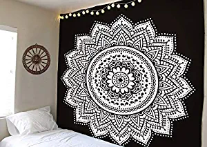 Zahra Exclusive Black Mandala Tapestry- 100% Cotton Bohemian Multipurpose Mandala Home Decor, Beach Throw, Picnic Blanket