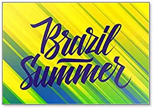 Handwritten Inscription Brazil Summer on Abstract Background in Brazil Flag Colors Fridge Magnet