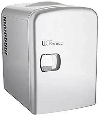 Uber Appliance UB-CH1 Uber Chill Mini Fridge 6-can portable Thermoelectric Cooler and Warmer mini fridge for bedroom, office or dorm (Gun Metal silver) (Renewed)
