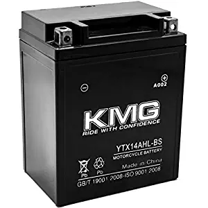KMG YTX14AHL-BS Sealed Maintenace Free 12V Battery High Performance SMF OEM Replacement Maintenance Free Powersport Motorcycle ATV Scooter Snowmobile Watercraft KMG