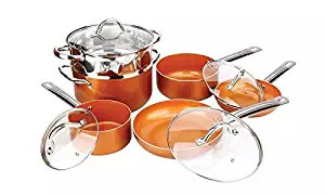 Copper H-02628 Pan 10-Piece Luxury Induction Cookware Set Non-Stick, 21.5 x 11.5 x 11 inches