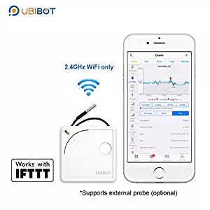 UbiBot WiFi Wireless Thermometer, Remote Temperature, Humidity, Light Monitor, Environment Sensor, Mobile App Alerts, Compatible with IFTTT (2.4GHz WiFi Only)