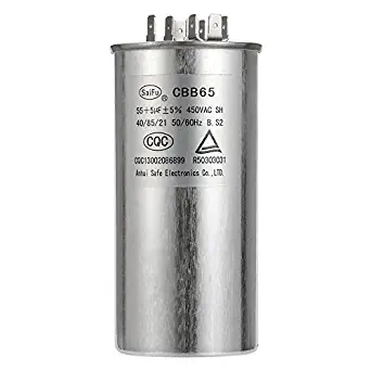 55+5 MFD uF Air Conditioner Capacitor Round Aluminum Electrolytic Dual Motor Run Capacitor 450V AC Withstand Voltage for Straight Cool Condenser or Heat Pump