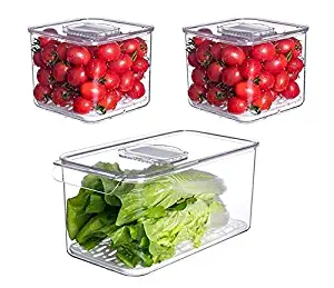 Set of 3 Refrigerator Organizer Bins and Freezer Organizer Stackable Refrigerator Storage Fridge Organizer BPA-Free Drawer