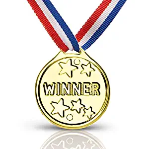Neliblu Gold Winner Award Medals Ribbon Necklaces Bulk Pack of 24 Olympic Medals
