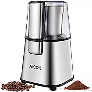 AICOK Coffee Grinder Electric Fast and Fine Fineness Coffee Blade Grinder with Removal Coffee Powder Bowl, Stainless Steel Motor Base 200W for Most Efficient Grinding, 2-year warranty