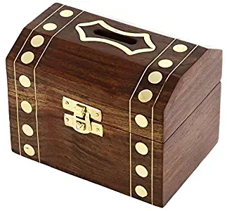 ShalinIndia Handcrafted Wooden Box Treasure Chest Safe Money Piggy Bank 5X3.5 Inch