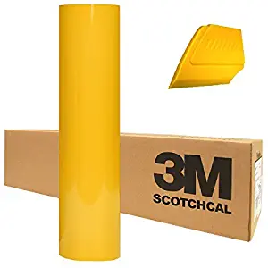 3M Scotchcal Electrocut Gloss Adhesive Graphic Vinyl Film 12" x 24" Roll w/Hard Yellow Detailer Squeegee (Sunflower Yellow)