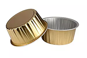 KEISEN 3 2/5" mini Disposable Aluminum Foil Cups 125ml 100/PK 4OZ for Muffin Cupcake Baking Bake Utility Ramekin Cup (GOLD)