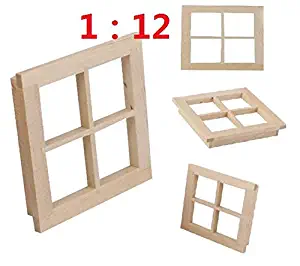 EatingBiting 1 pack 1:12 Dollhouse Miniature DIY Wooden Square Windows Furniture Acessories , Dollhouse Miniature Scene Doll Homoll Home Furniture Craft Dollhouse Miniature Wooden 4 Pane Window DIY