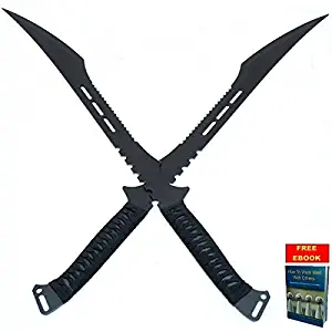 27" Dual Tactical Full Tang Double Edge Ninja Sword Sharp Samurai Combat Machete BL + Free eBook by Only US