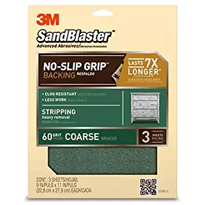 3M SandBlaster Paint Stripping Sandpaper, 60-Grit, 9-Inch by 11-Inch, 3-Pack