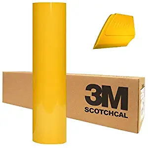 3M Scotchcal Electrocut Gloss Adhesive Graphic Vinyl Film 12" x 24" Roll 2-Pack w/Hard Yellow Detailer Squeegee (Sunflower Yellow)