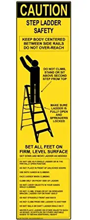 Step Ladder Safety Label Decal, 8x2 in. Vinyl for Industrial Notices by ComplianceSigns