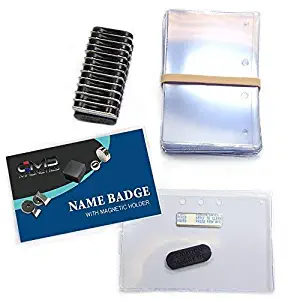 24 Sets of Magnetic Name Badges DIY Kit - Including 24 Top Loading Premium Badge Holders (2.5x4"), 24 Badge Magnets and 24 Paper Inserts - Good for Family Reunion and Office Meetings