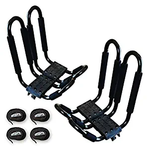 SMARTENPLUS Universal Kayak Rack Holder J Bar , 2 pairs-Bar HD Kayak Rack Carrier Canoe Boat Surf Ski Roof Top Mount Car SUV Crossbar + Waterproof Cellphone Bag (Bonus)