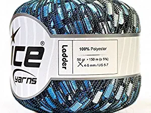 Oceania Ladder Ribbon Yarn Ice Blue White Ladder